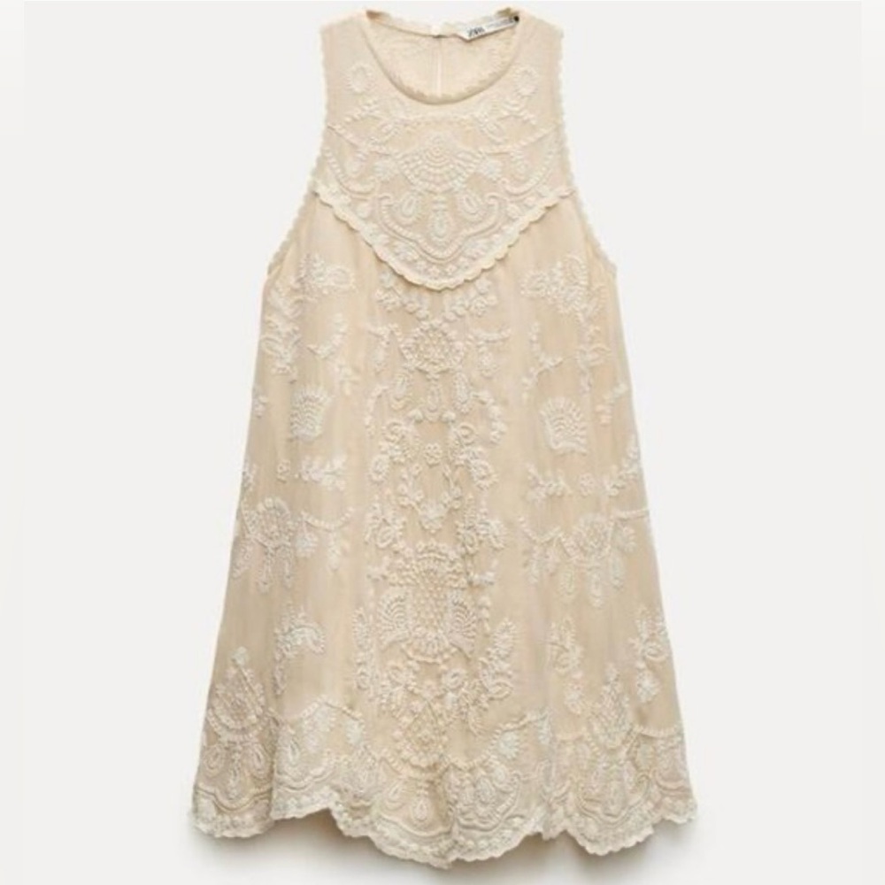 NWT $129 ZARA CONTRAST EMBROIDERED DRESS ZW COLLECTION XS - Picture 1 of 12